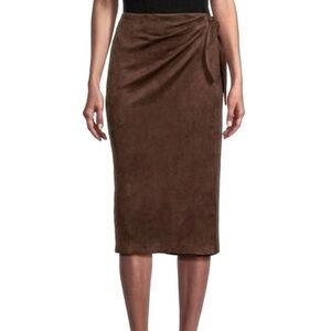 J Mclaughlin Womens Size 6 Carlie Skirt Black Faux Suede Wrap Midi Waist Tie